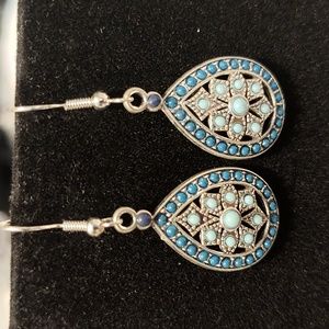 Blue & silver Boho Teardrop Earrings